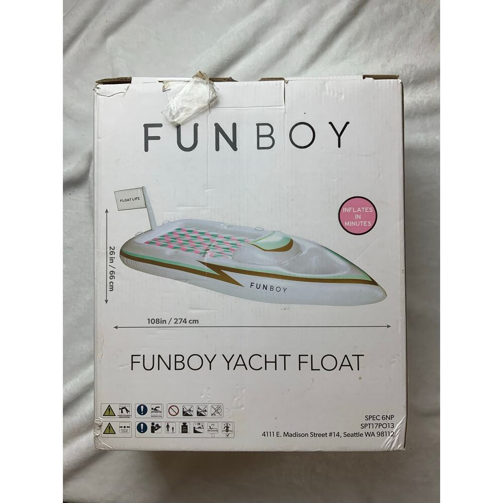 FUNBOY Yacht Float Inflatable Pool Raft 108”x26” Cooler Cup Holders Float Life